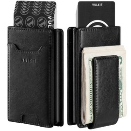 VULKIT Money Clip Wallet Pop Up Card Holder RFID Protection Mens Leather Wallet 2-IN-1 Business Card Holder For 7 Cards & 15 Bills