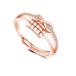 Estrellique Silver 925 Anxiety Rings, 925 Sterling Silver Anti-Stress-ring, Rose Gold Decompression Rings with Beads, Spinner Fidget Ring with Zirconia, Open Adjustable Anxiety Ring for Anxious People