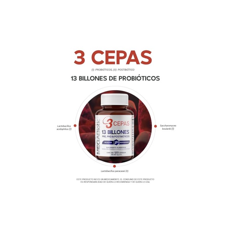 MegaBiotic Probióticos 13 Billones 3 cepas con Pre y Postbióticos