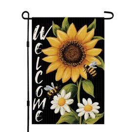 CROWNED BEAUTY Summer Garden Flag Sunflower Double Sided 12x18 Inches Small Burlap Welcome Seasonal Welcome Yard Decoration for Outside Porch CF1800-12
