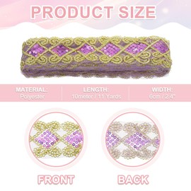 uxcell 11 Yards Sequins Trim Ribbon 2.4 Inch Lace Gold Edge Sequins Gimp Braid Trim Paillette Fabric Flat Trims Strips for Crafts Sewing Clothes Home Party Decoration, Light Purple
