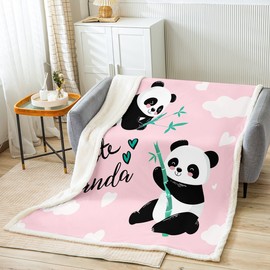Feelyou Cartoon Panda Fleece Throw Blanket Cute Animal Sherpa Blanket for Kids Boys Girls Wildlife Plush Blanket Kawaii Panda Fuzzy Blanket for Sofa Bed Couch Pink,Twin 60x80 Inches