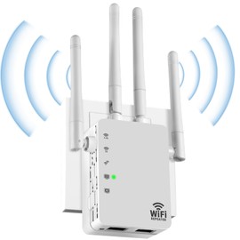 WiFi Extender-WiFi Extender Signal Booster for Home-5G 1200Mbps Dual Band Device Servers Covers Up to5000Sq. with 4 Antennas 360°Full Coverage 1-Tap Setup & Ethernet Port(ft for 32+ Devices)-L6