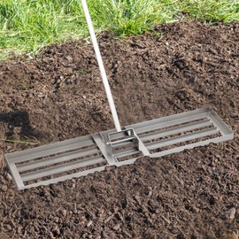 Happygrill Lawn Leveling Rake, Heavy Duty Lawn Level Tool for Soil w/67” Handle, Dirt Ground Leveler, Effort-Saving Landscape Rake for Garden, Backyard, Golf Course, Farm, Pasture (42" x 10", Silver)