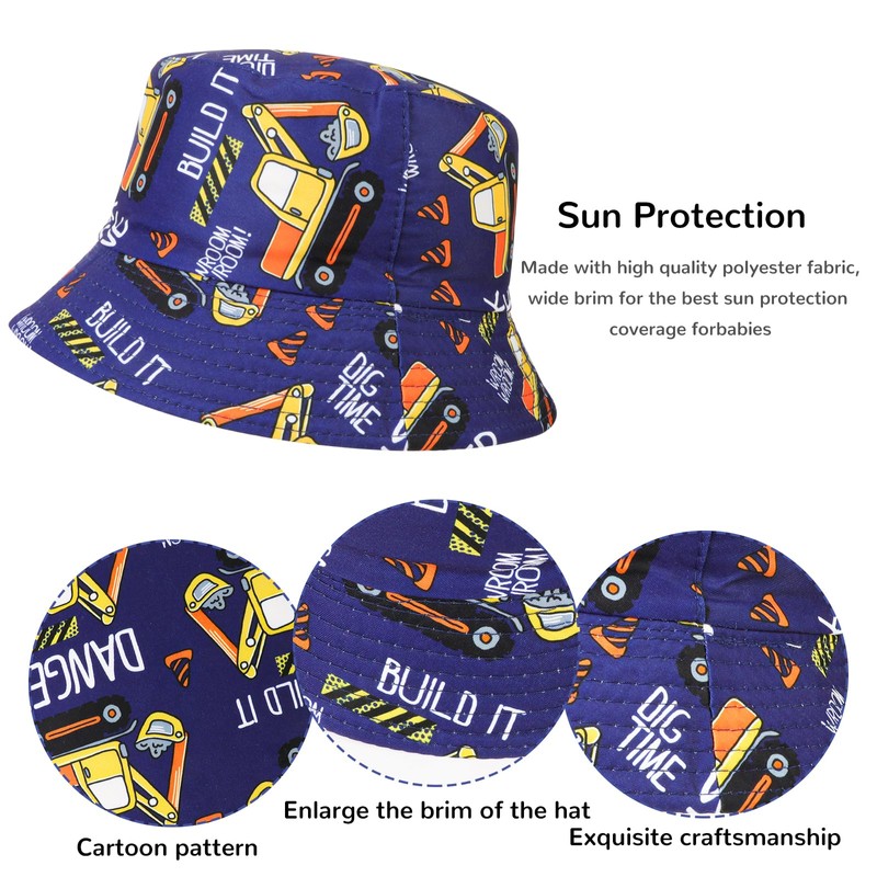 QKURT Kids Sun Hat, Summer Sun Protection Bucket Hat Reversible