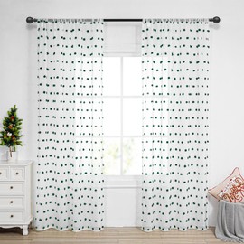 MYSKY HOME 84 Inch Curtains for Living Room Hunter Green Pom Pom Curtains for Bedroom White Sheer Nursery Curtains for Kids Room Rod Pocket Boho Privacy Dining Room Windows 52" x 84" 2 Panels