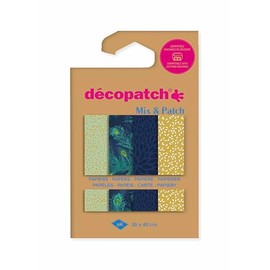 Décopatch DP041C Mix Patch Pack with 4 Sheets of Décopatch Paper 30 x 40 cm Golden Peacock Mixed Assortment, Suitable from 5 Years, 1 Pack