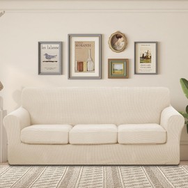 U-NICE HOME 4 Pieces Stretch Couch Cover Sofa Cover Washable Sofa Slipcover with Individual Seat Cushion for 3 Cushion Couch Sofa Pet Friendly(Sofa, Beige)