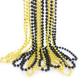 GIFTEXPRESS 12 pack of 33 Mardi Gras Beads Necklace, Metallic Black and Gold Beaded Necklace, Mardi Gras Throws, St Patricks's Day Beads, Party Beads Costume Necklaces