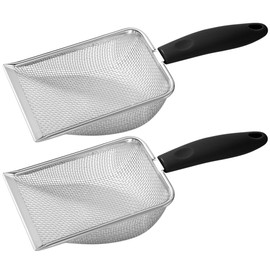 UMUACCAN Cat Litter Scoop,Sturdy Litter Cleaner Corner Shovel,2Pcs Stainless Steel Mesh Litter Shovel,Easy to Clean Reptile Terrarium Sand Waste,Beach Shovel(Black)