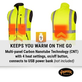 Pioneer Heated Safety Vest - Men & Women's Heated Vest, Hi-Vis & Black - StarTech Reflective Tape (Battery Pack Not Included)
