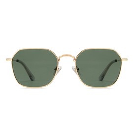 VIVIENFANG Polarized Hexagon Square Sunglasses For Women Men, Trendy 2023 Geometric Polygon Gold Metal Rim Sun Glasses VF2213, Gold/G15 Green