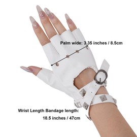 Nydotd Women Punk Rivets Half Finger PU Leather Performance Costume Fingerless Gloves (White)