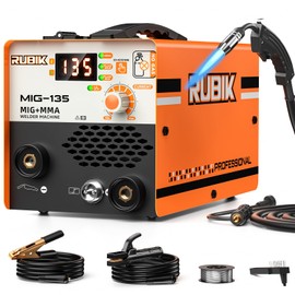 RUBIK 135Amp MIG Welder-110V Flux Core Mig Welder/Stick/Lift Tig 3 in 1 Welding Machine with IGBT Inverter Portable Gasless Welder Machine with Welding Wire Orange