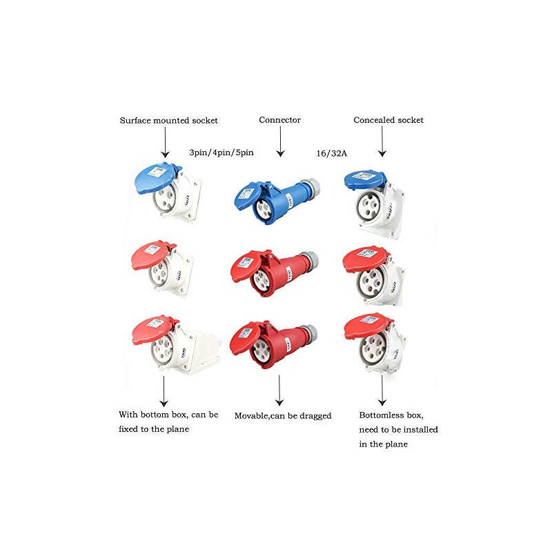 Blue Industrial Plug & Sockets - IP44 3Pin 16A Industrial
