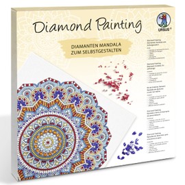 Ursus 43520001F Diamond Painting Mandala Set 1, Craft Set with Stones in Light Blue, Red and Yellow, 1 Canvas 30 x 30 x 1.5 cm