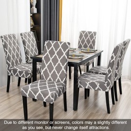 JQinHome Dining Chair Covers Set of 4, High Stretch Removable Washable Parsons Chair Slipcover for Home Party Hotel Wedding Ceremony (Grey White ), Gray+white, Pack of 4