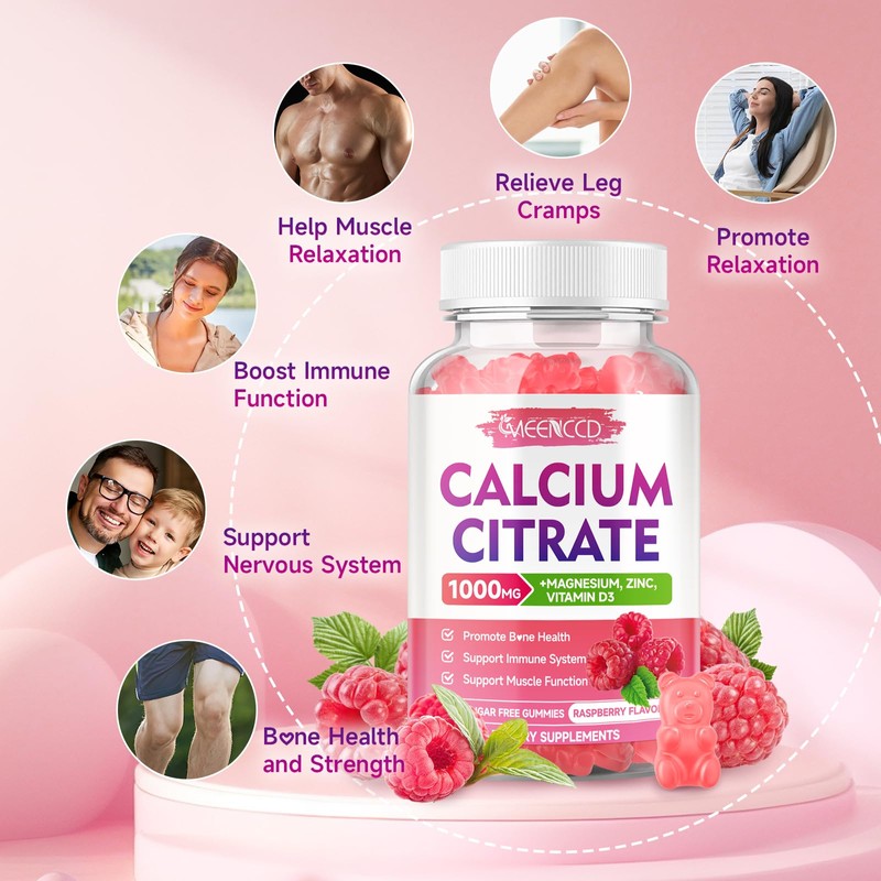 Calcium Citrate Gummies 1000mg w/Vitamin D3, High Absorption Calcium Supplement
