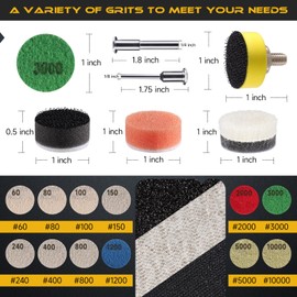 187 Pieces 1 Inch Sanding Disc, GOH DODD Hook and Loop Sanding Pads 60 to 10000 Wet Dry Sandpaper with 1/8" 1/4” Shank, Backing Pad, Polishing Pads and Interface Pad for Drill Grinder Rotary Tools