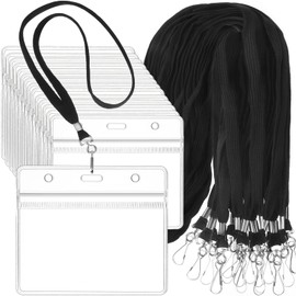 100 Sets Clear Lanyard with ID Holder Flat ID Lanyard with Retractable Badge Plastic ID Card Holder with Lanyard with Metal Swivel J Hook Clip Waterproof Lanyard with Badge Holder (Cross Style)