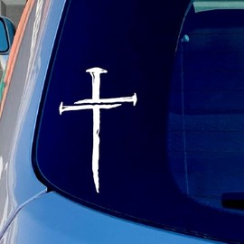 Cross with Nails Sticker Vinyl Decal Cars Trucks Vans Walls Laptops White