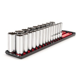 TEKTON 1/2 Inch Drive Deep 12-Point Socket Set with Rails, 23-Piece (10-32 mm) | SHD92121
