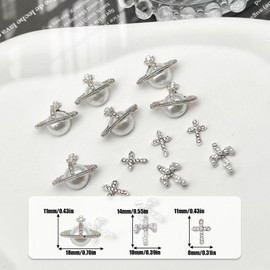 Planet Nail Art Charms, 30 Pcs Cross Alloy Nail Decorations, Luxury Nail Ornament Gems Nail Jewelry Accessories for Women Girls DIY Jewelry Making Nail Decorations (Silver)
