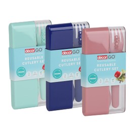 Décor Go Reusable Cutlery Set with Travel Case | Perfect for Camping, Travel & Picnics | 3 Piece Set - Assorted Colours