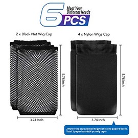 FANDAMEI 6 St√ºcke Wig Caps Nylon, Haarnetz f√ºr Per√ºcke Kappen Per√ºckenkappe Unterziehhaube Dehnbare Elastische Atmungsaktive Per√ºckennetz, 2 Schwarze Haarnetz und 4 Per√ºckenkappe