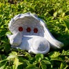 Solar Powered Angel Cat Memorial Sculpture, White Resin Sleeping Kitten
