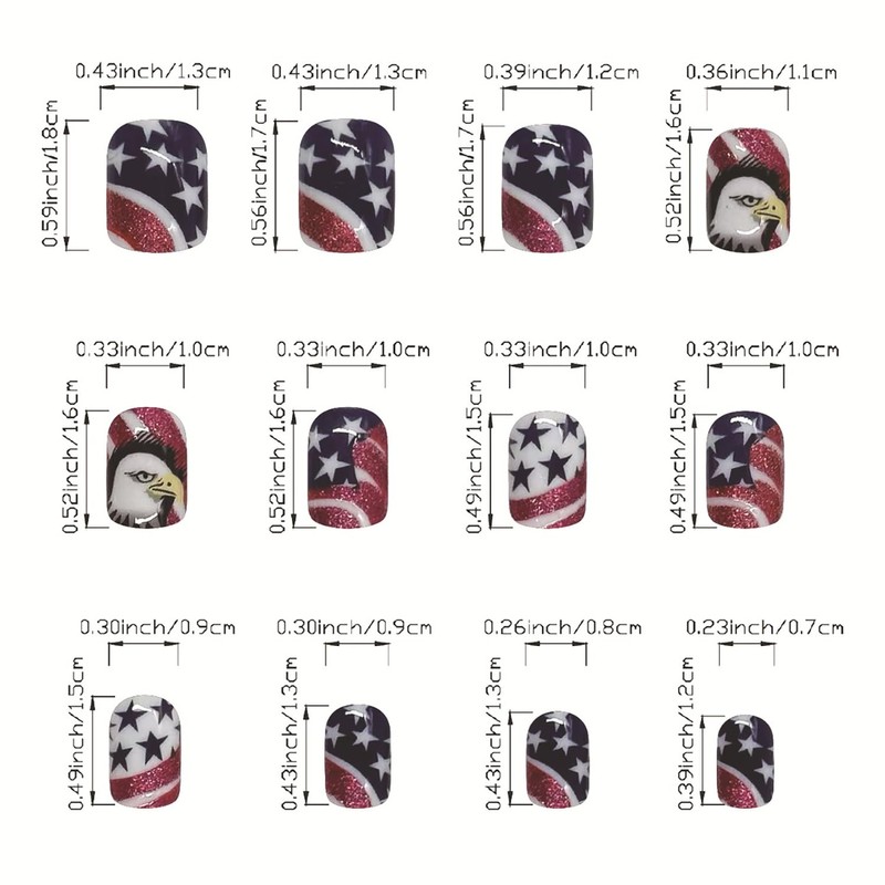 Independence Day Press on Nails Square Short Length 24Pcs Glossy