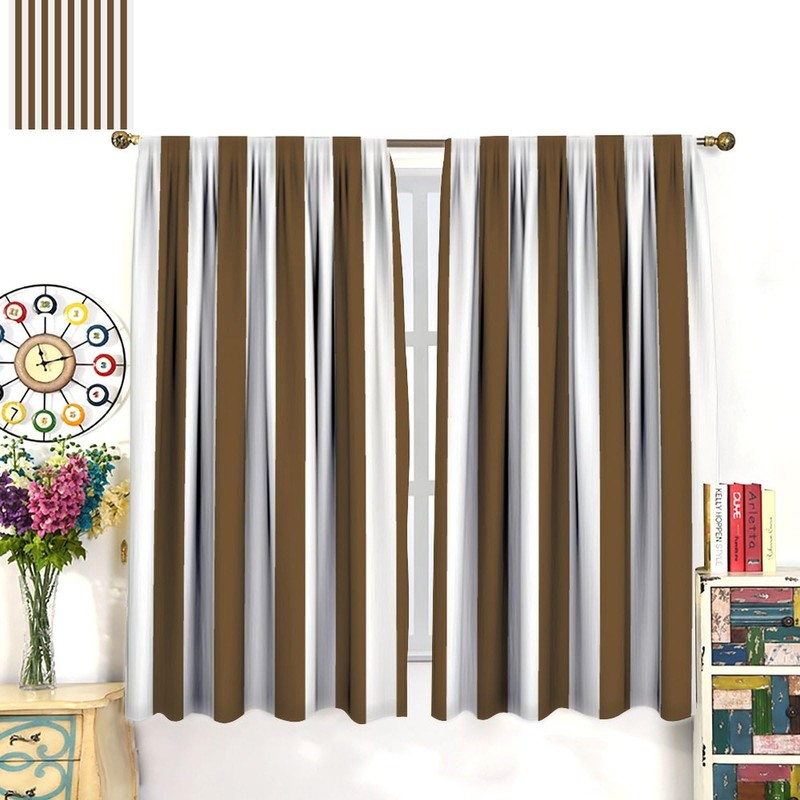 ZhiRain - Cortinas de rayas marrones y blancas verticales a