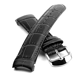 Black Curved End Genuine Leather Replacement Watch Strap Padded 18 20 22 or 24mm (18mm)