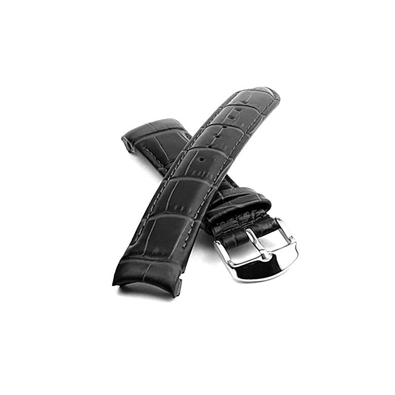 Black Curved End Genuine Leather Replacement Watch Strap Padded 18