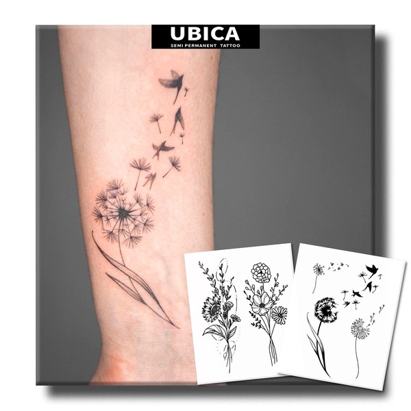 UBICA Semi Permanent Tattoo for Women, 2 Sheets Dandelion Tattoos(Sunflower
