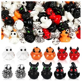 exylosluxek Nymora 60 Pcs Halloween Mini Resin Ducks Bulk - 6 Styles Ghost Bat Pumpkin Figurines, Tiny Resin Ducks for Party Favors, Crafts & Home Decor