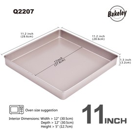 Bakeley 11-Inch Baking Sheet Pan Non-Stick Square Baking Pan Jelly Roll Bakeware for Oven Roasting 11.2" × 11.2" × 1.38" (Champagne Gold)