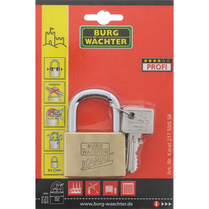 BURG WÄCHTER Cylinder Padlock 116 20, Karat 217 50/6 SB