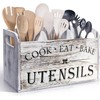 Kitchen Utensil Holder with 3 Compartments, Wooden Storage Utensil Organizer