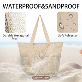 Beach Bag,Large Beach Bags for Women Vacation,Waterproof Sandproof Beach Tote Bag with Zipper&Mesh Pockets,Foldable Pool Bag Summer Travel Gym Swim Essentials Sac de Plage Femme Imperméable