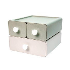 livinbox Desk Storage Organiser w/3 Drawers, Stackable Plastic Organiser for Key Mask Cosmetics Make-up Stationery Pencils Markers Tape Paper Clips Chargers, MD-2012 (Beige&Green)