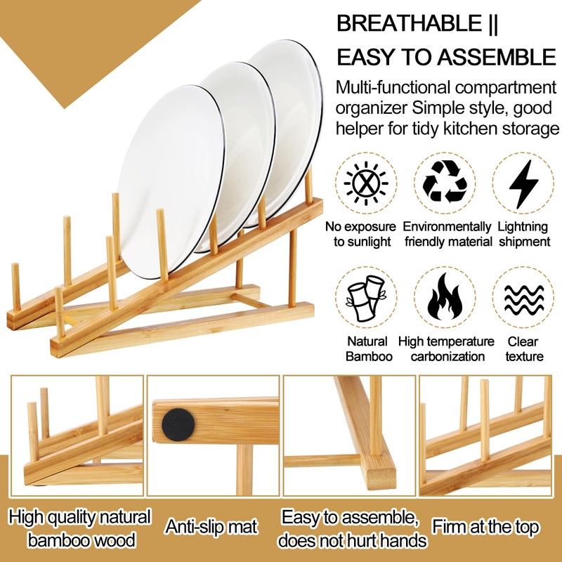 Suclain 6 Pcs Wooden Bamboo Dish Drying Rack Kitchen Cabinet