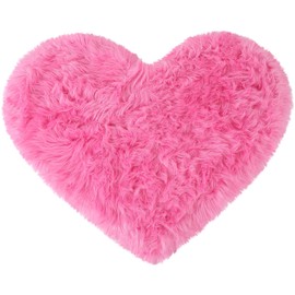 sourcing map Faux Fur Sheepskin Area Rugs, Heart Shaped Shaggy Fluffy Rug for Sofa Living Room Bedroom Floor - Soft Deep Pile Plush Carpet Non Slip, 70 x 90cm/2.3x3ft Rose Red