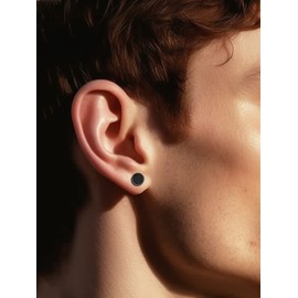 ChicSilver Rune Stud Earrings 925 Silver Round with Onyx Stone Black Rune Earrings for Women Sterling Silver, Sterling Silver