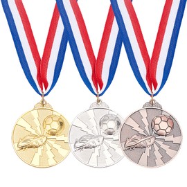 AHANDMAKER 9pcs 64mm Sports Game Medals Winner Award Sport Medals Real Award Medals Gold Silver Bronze Medal for Sports Soccer Games with Nick Ribbon Soccer Sport Medal