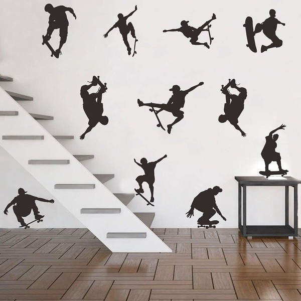 Skateboard Silhouette Pack of 11Different actions Skaters Wall Art Vinyl