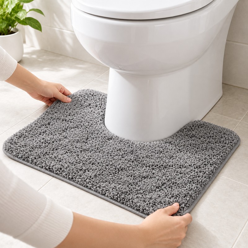 U-Shaped Bathroom Toilet Mat – Thick Plush Polyester Absorbent Rug