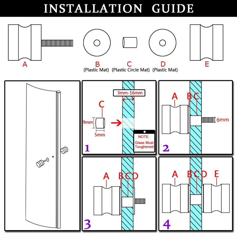 Alise L6000 Shower Glass Door Knob Bathroom Round Back-to-Back Handle