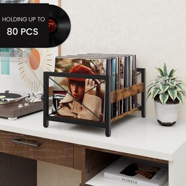 ELITEROO Vinyl Record Holder, Wooden Record Crate Fits 7” -12” Records, Vinyl Shelf Holds up to 50-100 Albums, DVDs, CDs or Files Wood Book Storage Stand Desktop Organizer Box, Rustic Brown