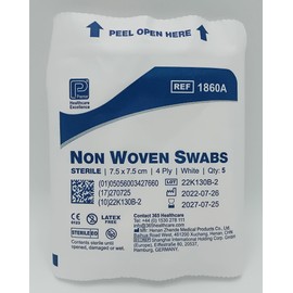 1860A Non-Woven Swabs Sterile 4-Ply White 7.5cm x 7.5cm – Pack of 40 | Soft & Highly Absorbent Wound Care Swabs